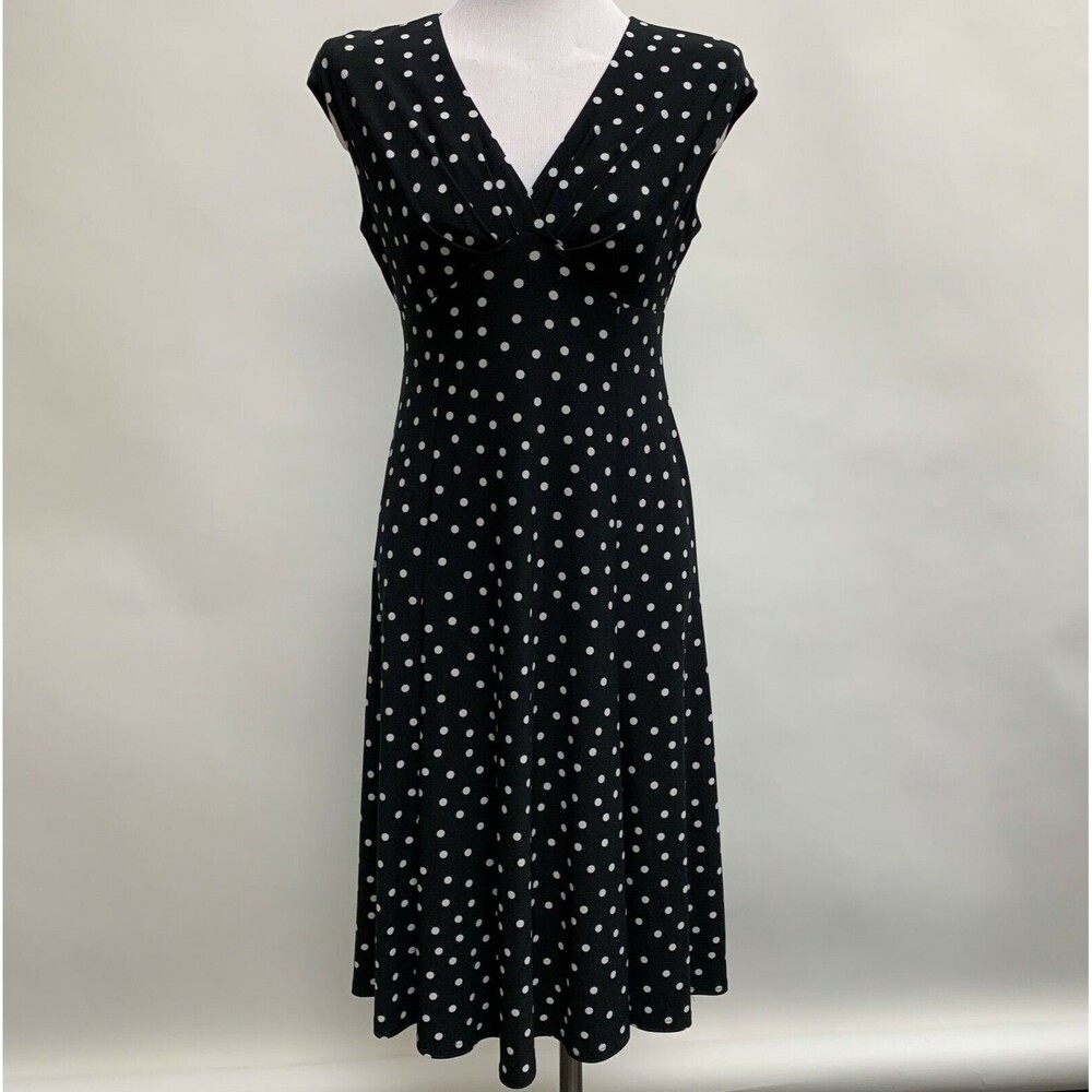 Evan Picone Black Label Women's Dress Size‎ 2 Black White Sleeveless Polka Dot